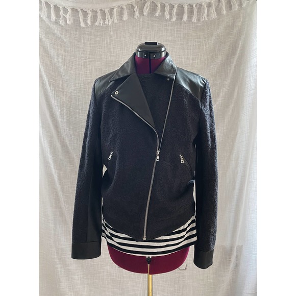 Thakoon black motorcycle biker jacket, floral with leather accent - Picture 4 of 7